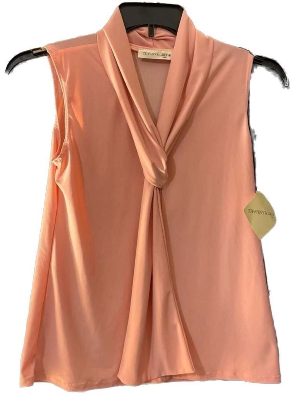 Tiffany & Grey Petite Pink Sleeveless Knot Front Twist Neck Blouse